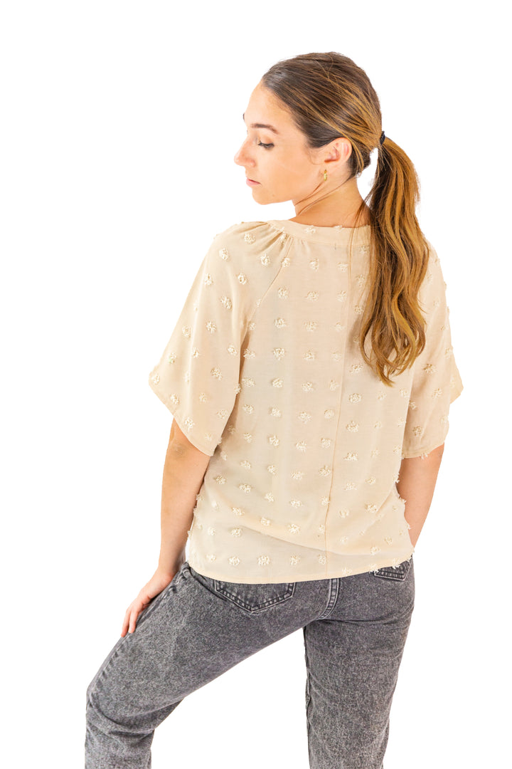 Earthy Elegance: Light Brown V-Neck Flowy Top