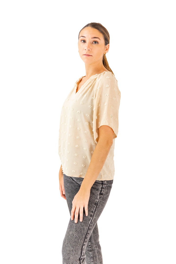 Earthy Elegance: Light Brown V-Neck Flowy Top