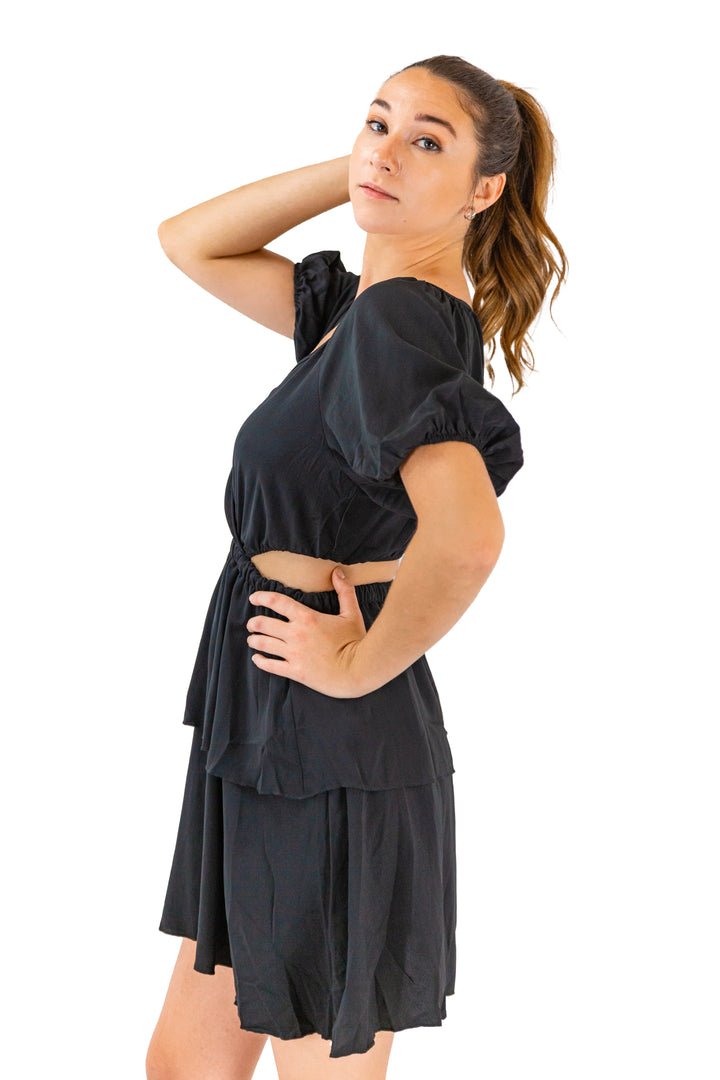 Black V-neck Dress With Sleek Cutout Sleeves