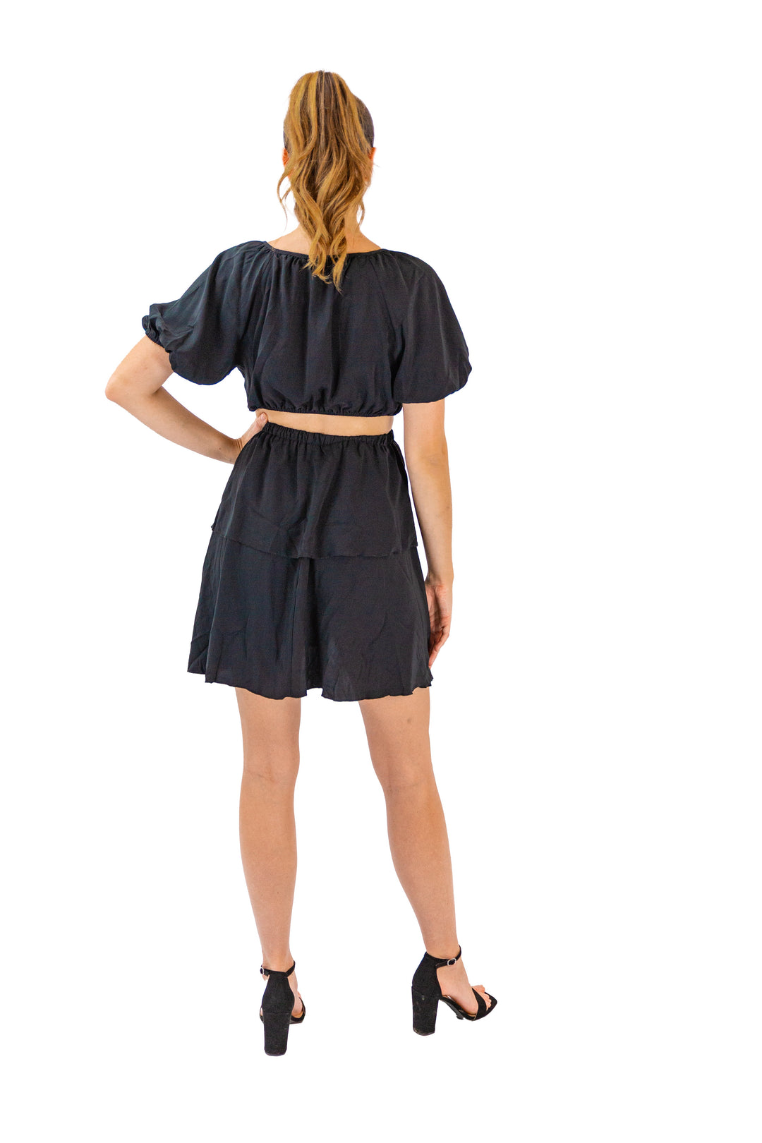 Black V-neck Dress With Sleek Cutout Sleeves