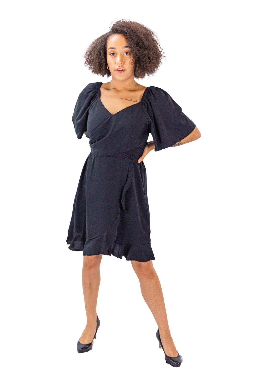 Fabonics Elegance Unveiled Black Evening Dress with Tie Back and Ruffle Hem for Stylish Event Wear