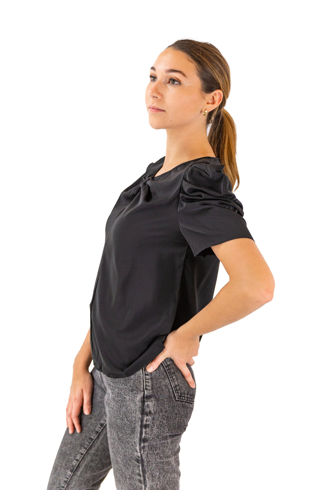 Floral Printed Casual Black Top