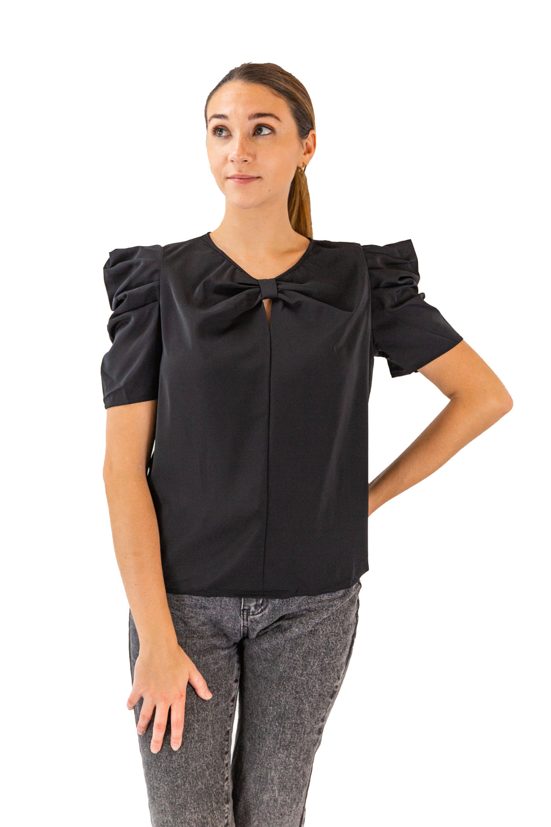 Floral Printed Casual Black Top
