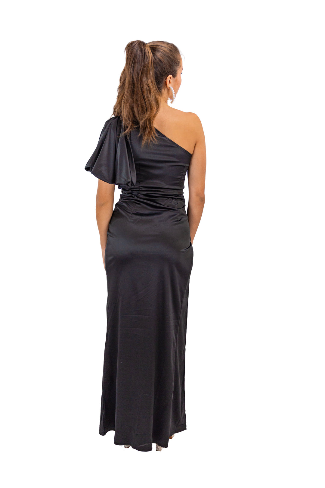 Black One-Shoulder Maxi Dress With Thigh Slit