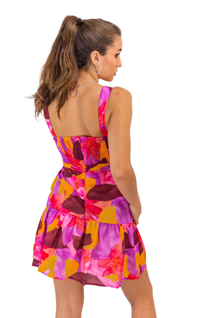 Pink Knot-wrap Abstract Dress for Women