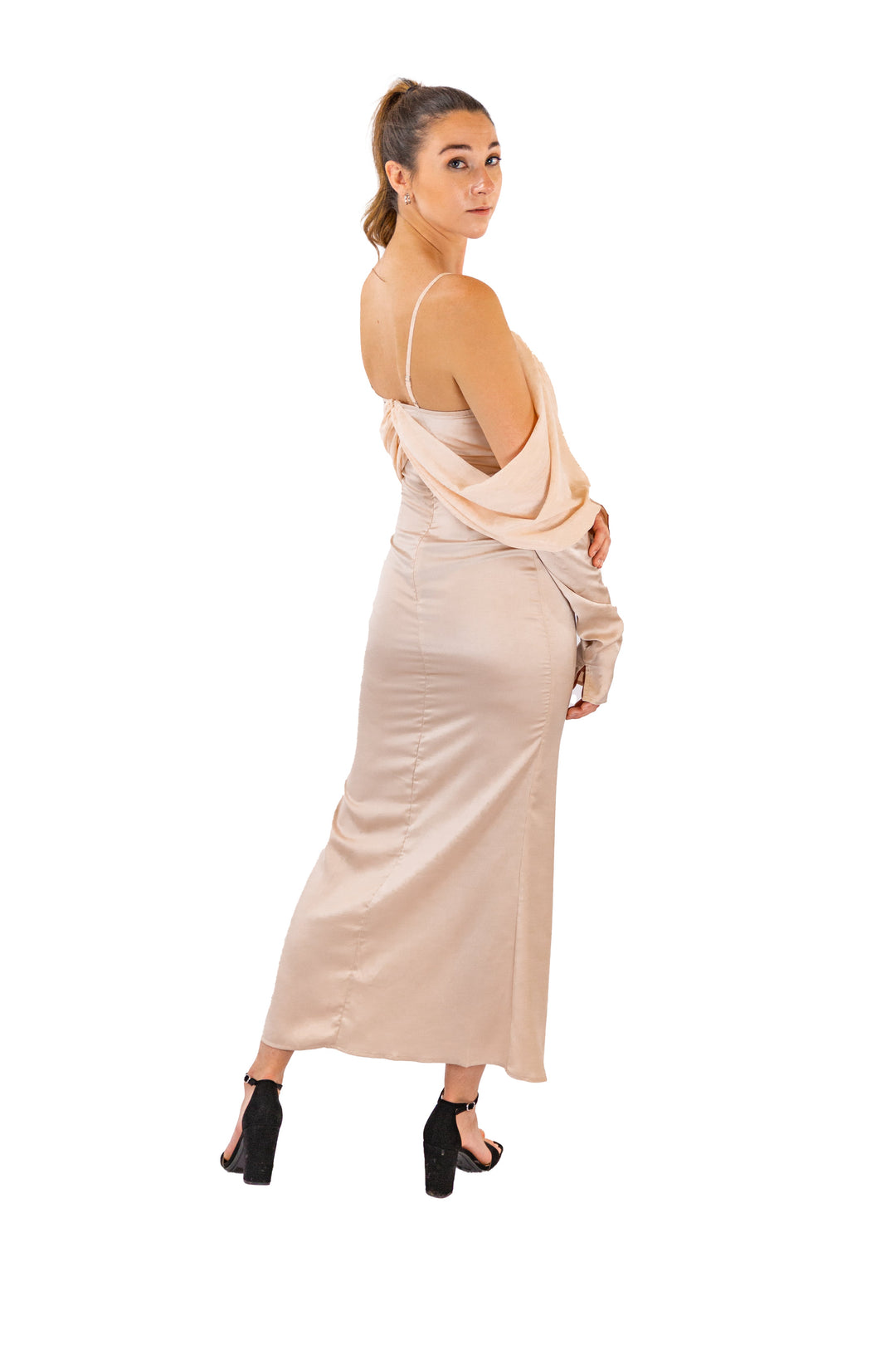 Beige Cold Shoulder Maxi Dress for Women