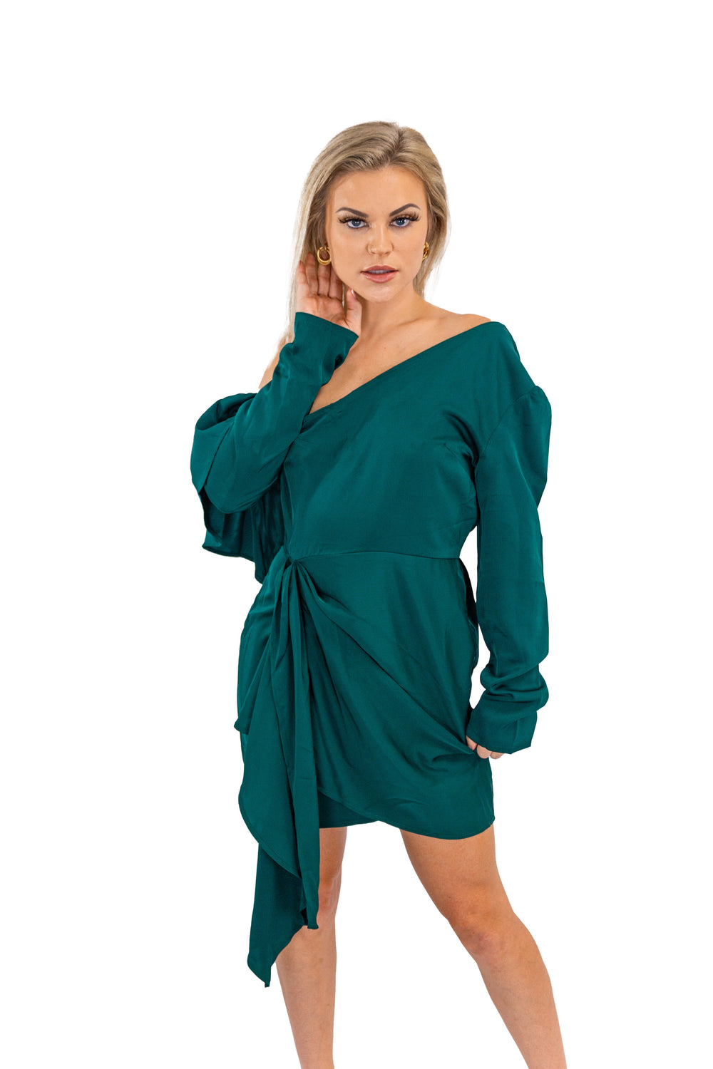 Satin One-shoulder Dress With Draped Front