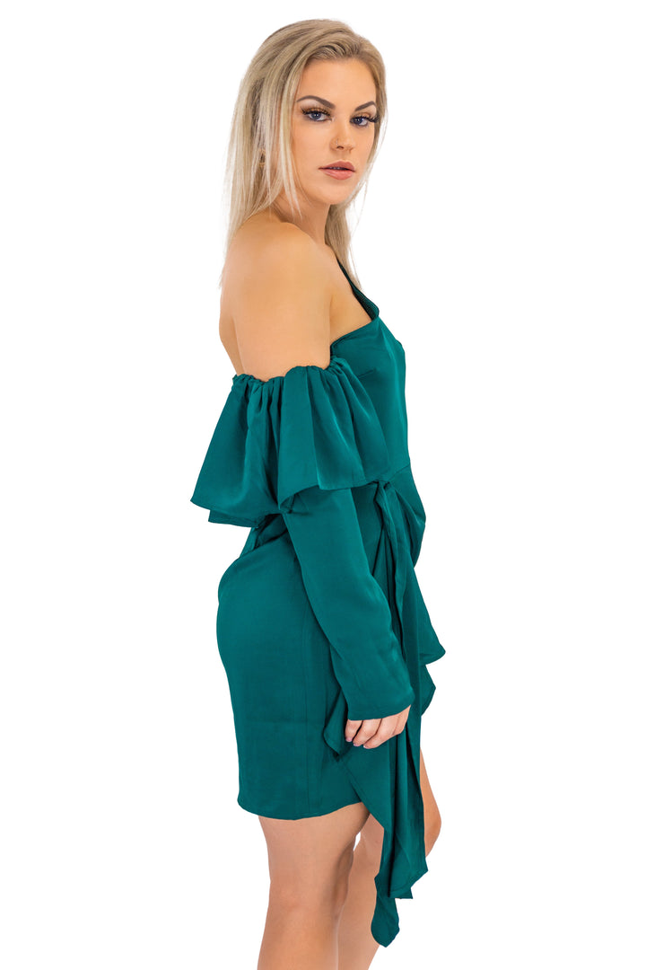 Satin One-shoulder Dress With Draped Front