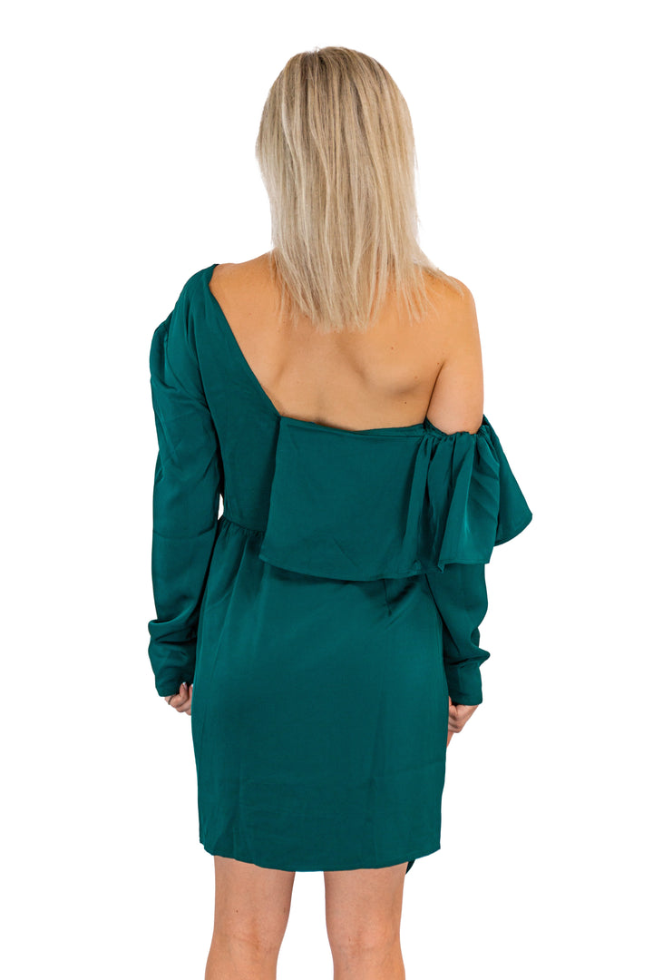 Satin One-shoulder Dress With Draped Front