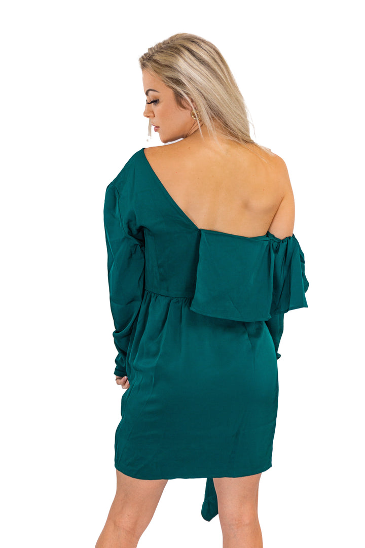 Satin One-shoulder Dress With Draped Front