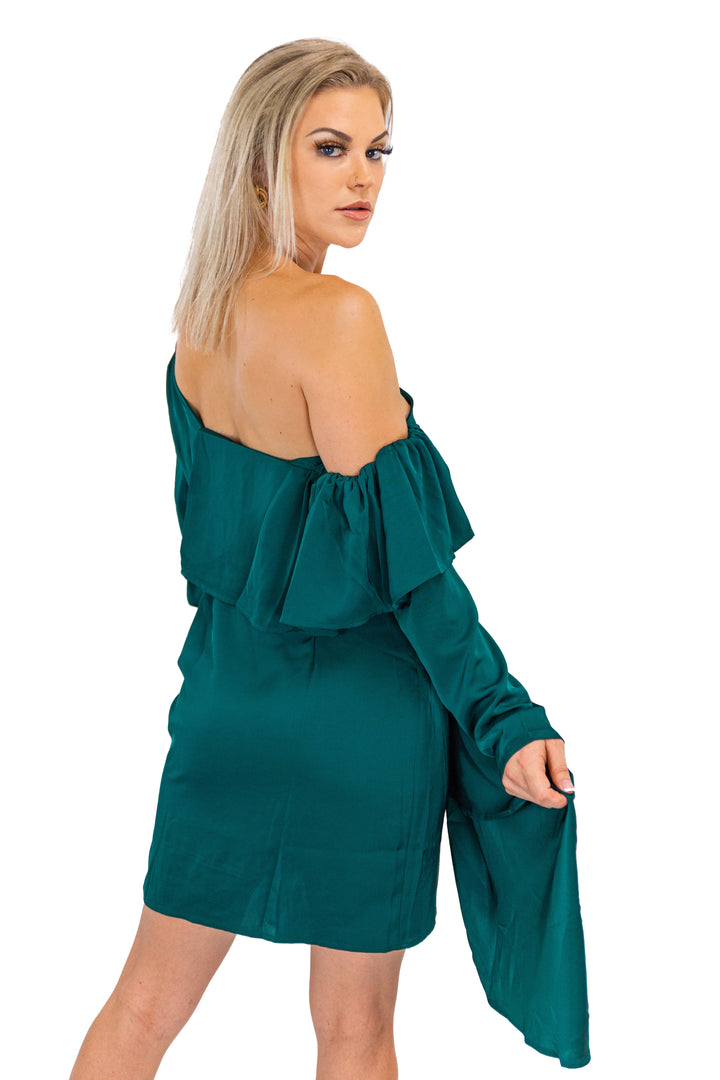 Satin One-shoulder Dress With Draped Front