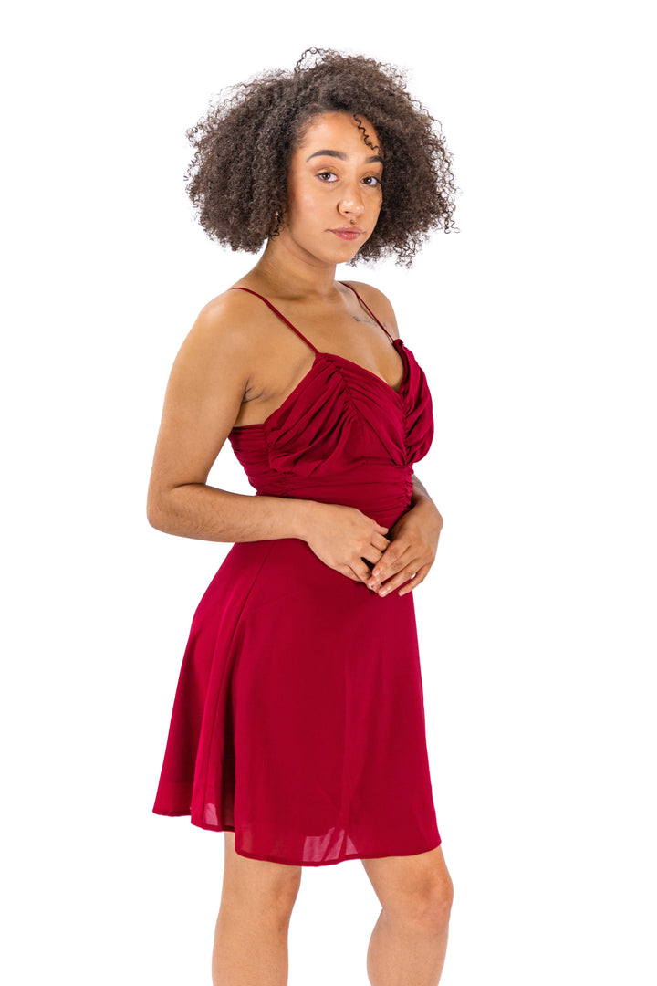 Ruby Radiance: Elegant V-Neck Strappy Cocktail Dress