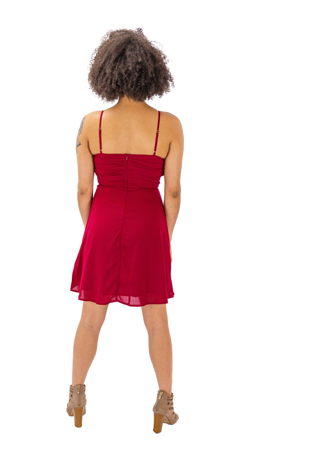 Ruby Radiance: Elegant V-Neck Strappy Cocktail Dress