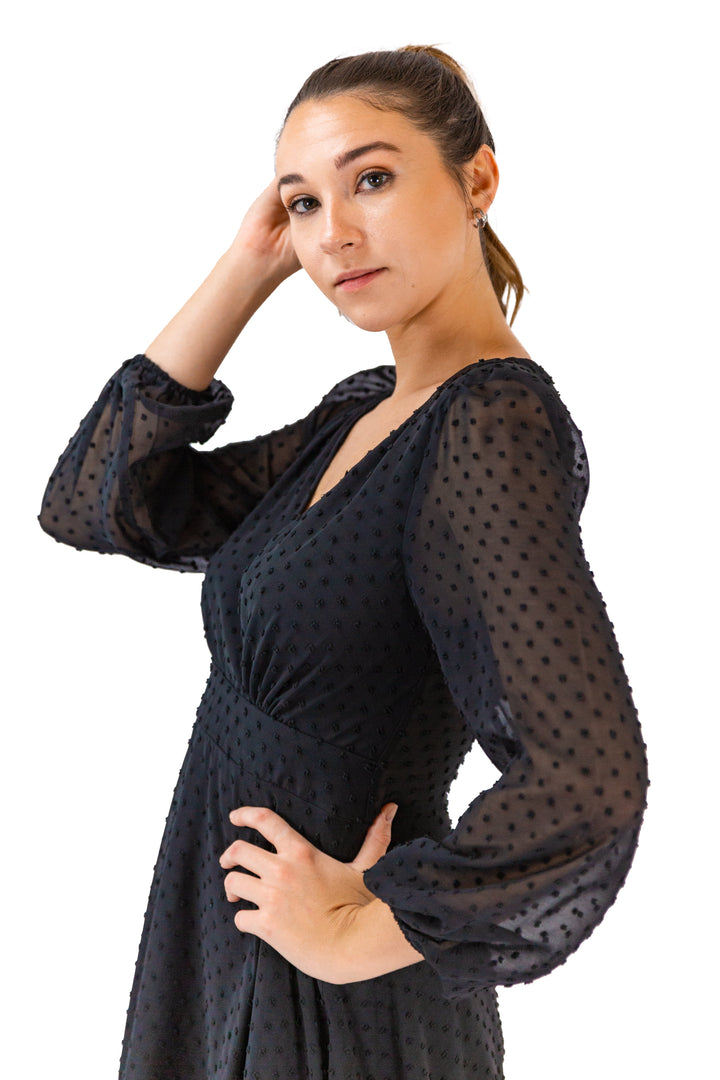 Dot-mesh Black Skater Dress for Women