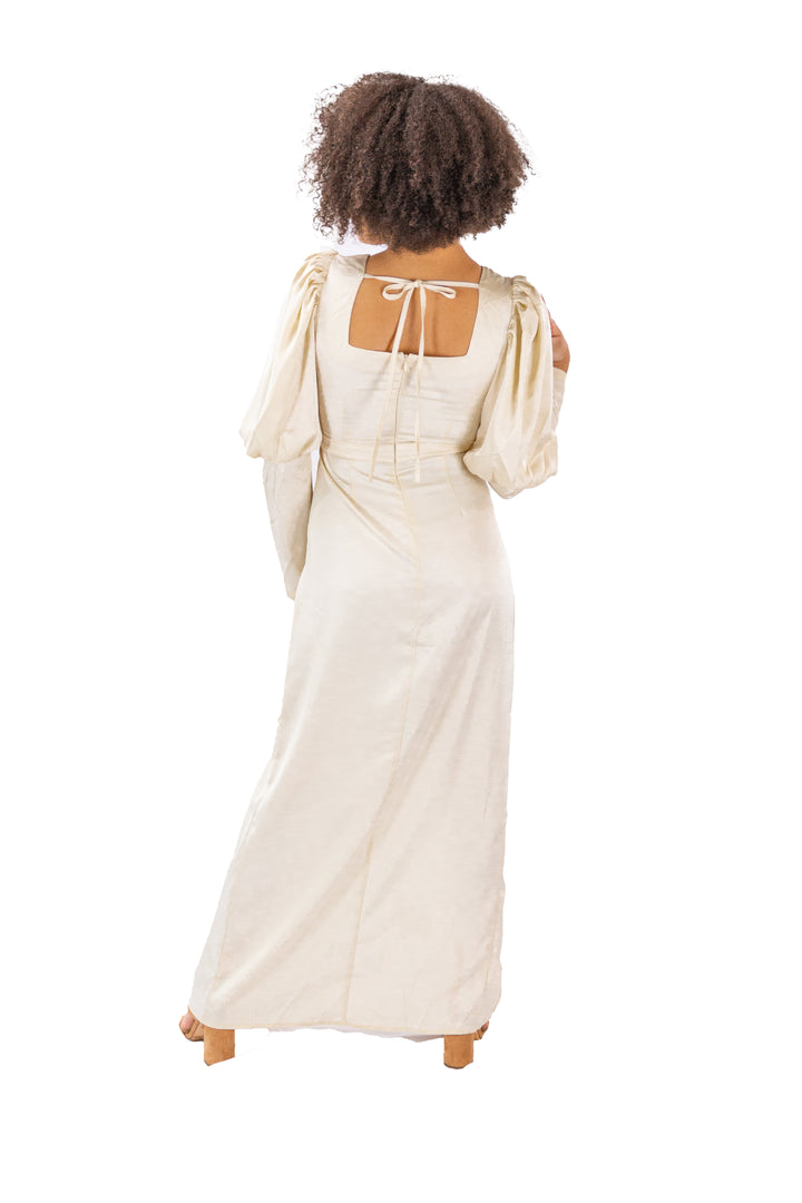 Women's Beige Maxi Dress With Scoop Neckline