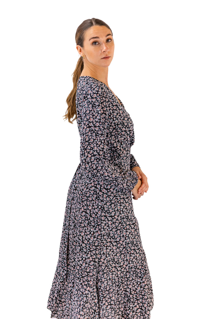 Lavish Lavender Ruffle-wrapped Midi Dress