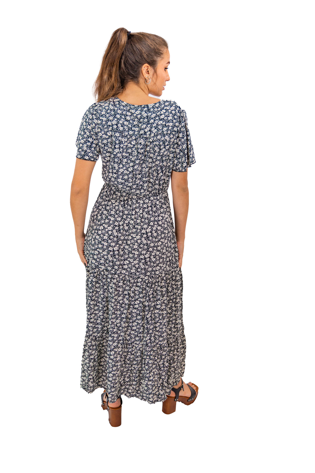 Black Floral Midi Dress with a Stylish Twist