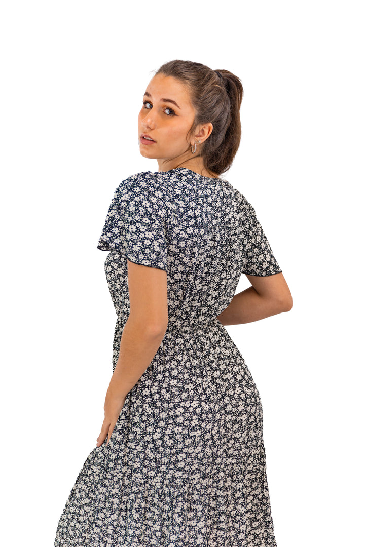 Black Floral Midi Dress with a Stylish Twist