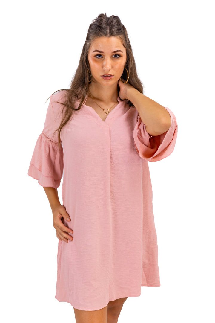 Elegant Whimsy: Pink Tunic Dress with Flowy Sleeves