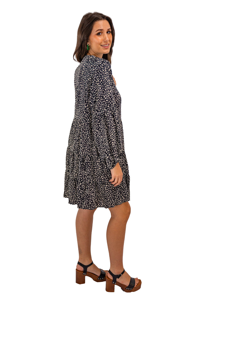 Black Speckled Long Sleeve Cotton Mini Dress
