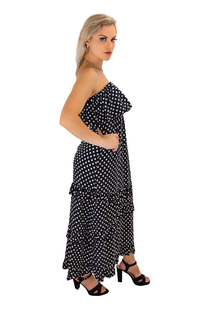 Black Strapless Polka Dot Maxi With Side Slit