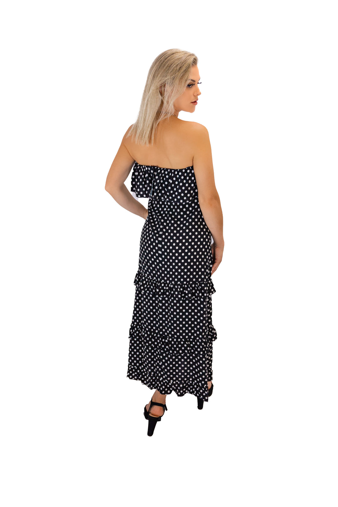 Black Strapless Polka Dot Maxi With Side Slit