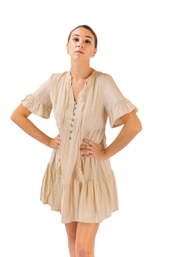 Beige Button-down Summer Dress for Women