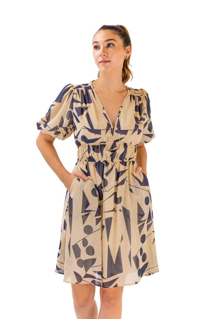 Chic Abstract Beige Midi Dress for Every Occasion