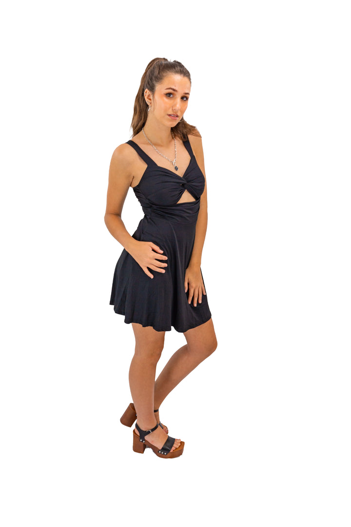 Black Sleeveless Cutout Twisted Front Dress 
