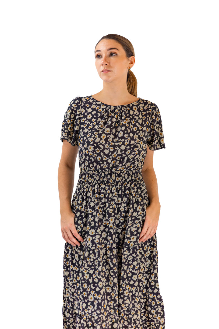 Chic Monochrome Black Floral Midi Dress