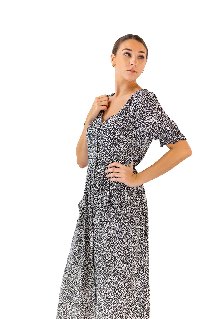 Noir Dotted Midi Black Dress for Women