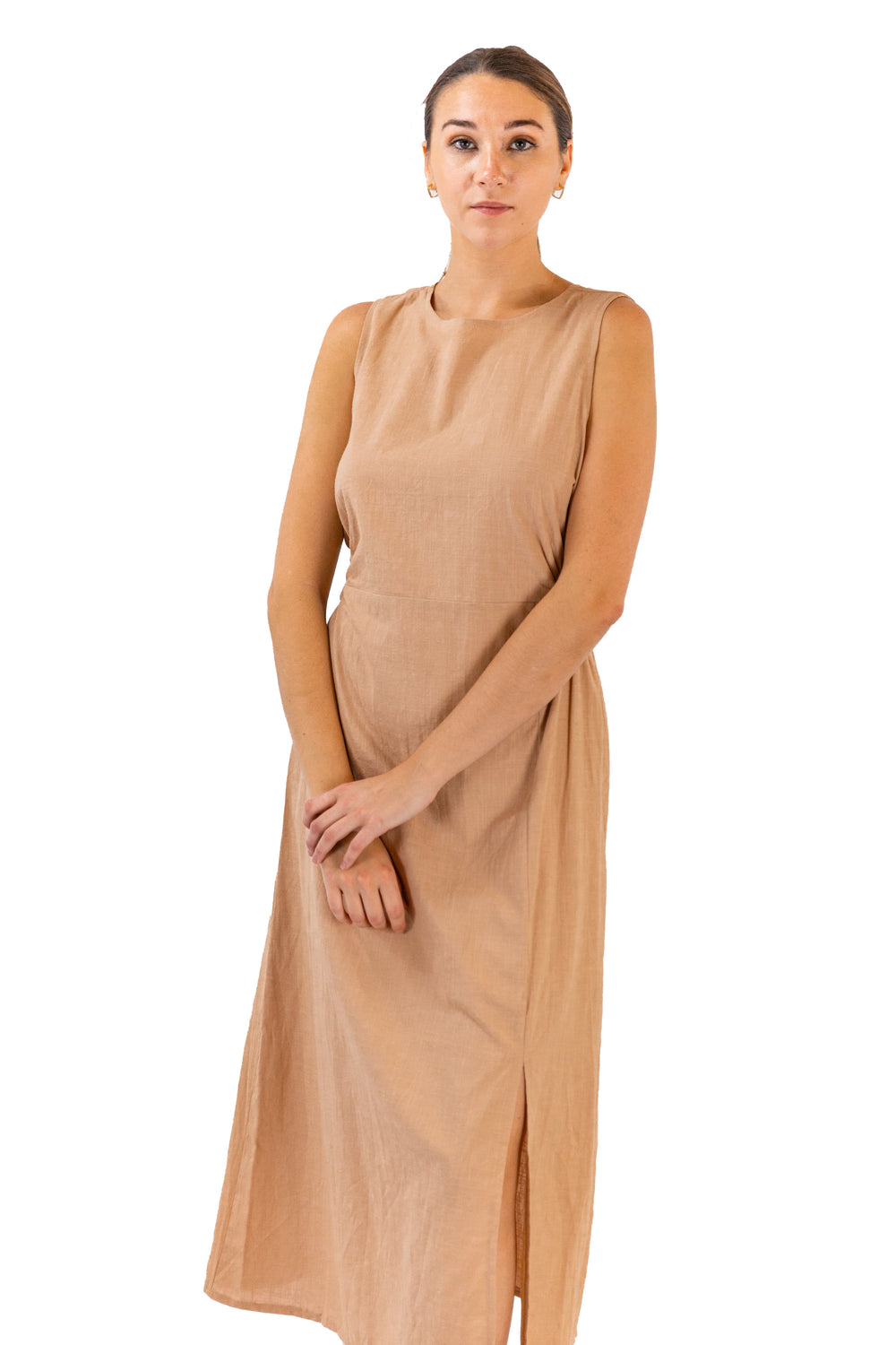 Sleeveless Midi Dress in Chic Earthy Brown