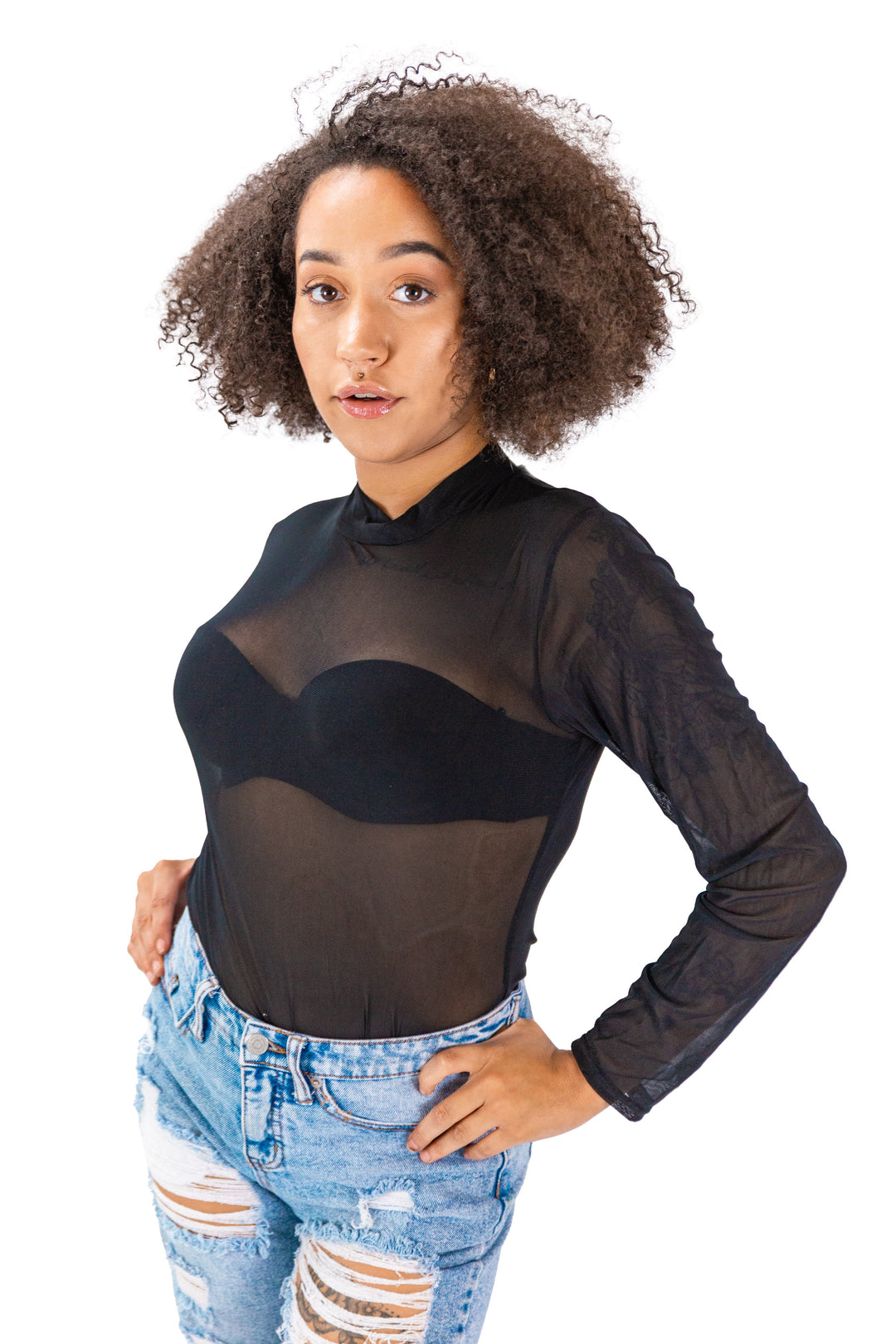 Sheer Elegance Black Mesh Top