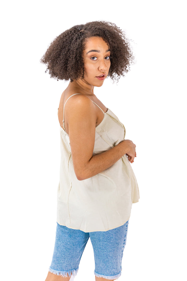 Beige Balloon Silhouette Spaghetti Top