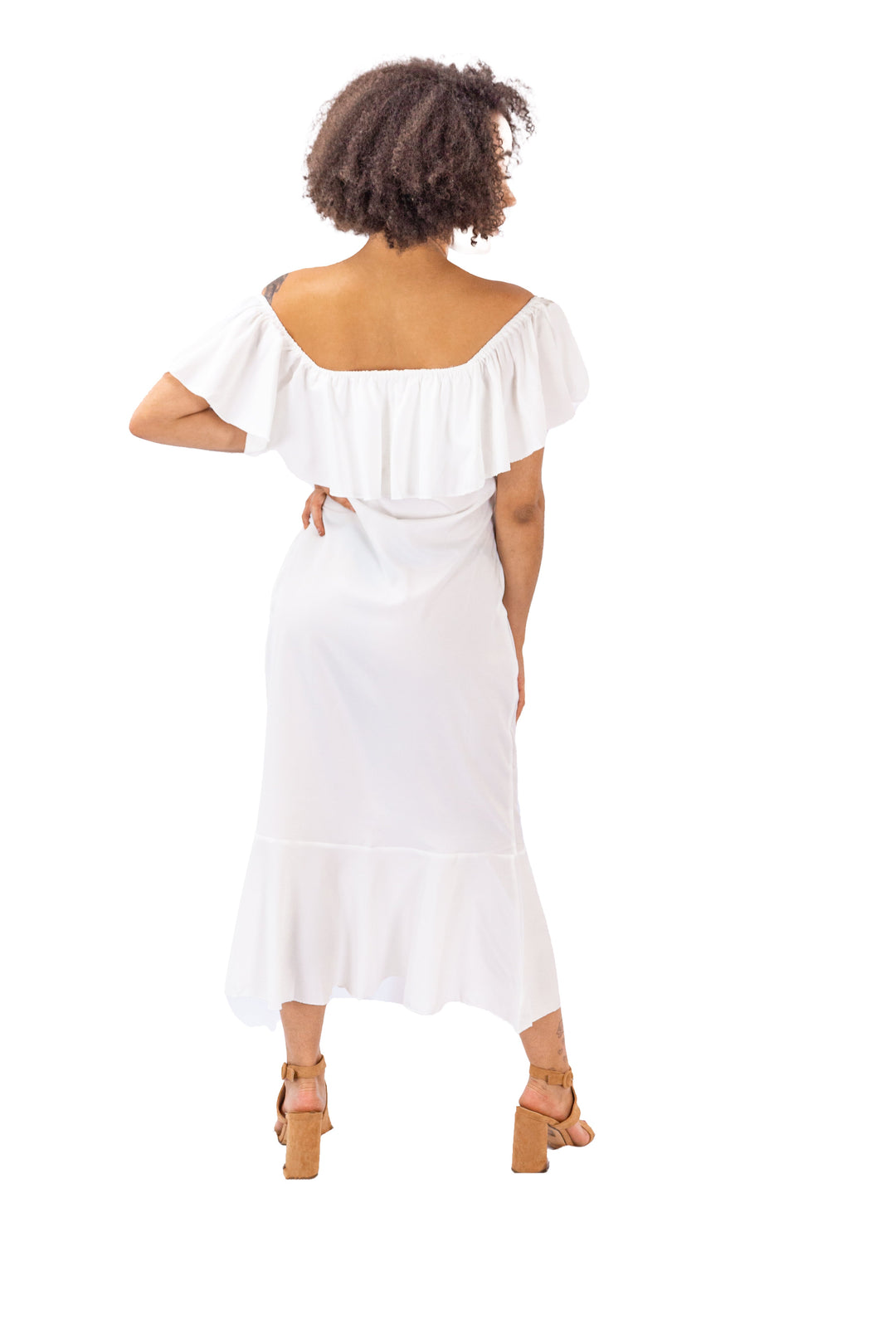 Elegant White Off-Shoulder Ruffle Mermaid Dress