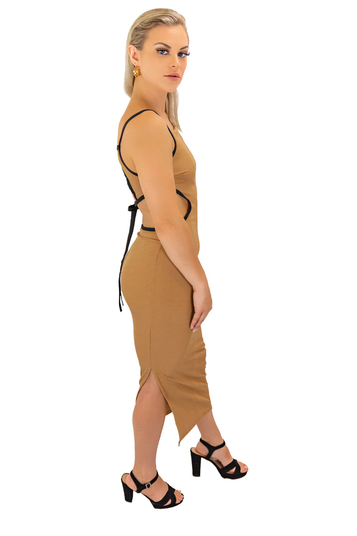 Brown Knitted Hallo Maxi Dress for Women