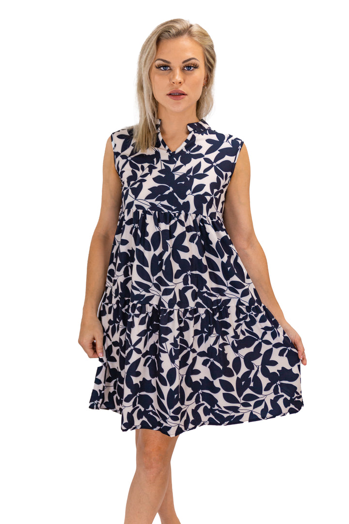 Casual Loose Neck Monochrome Mingle Printed Dress