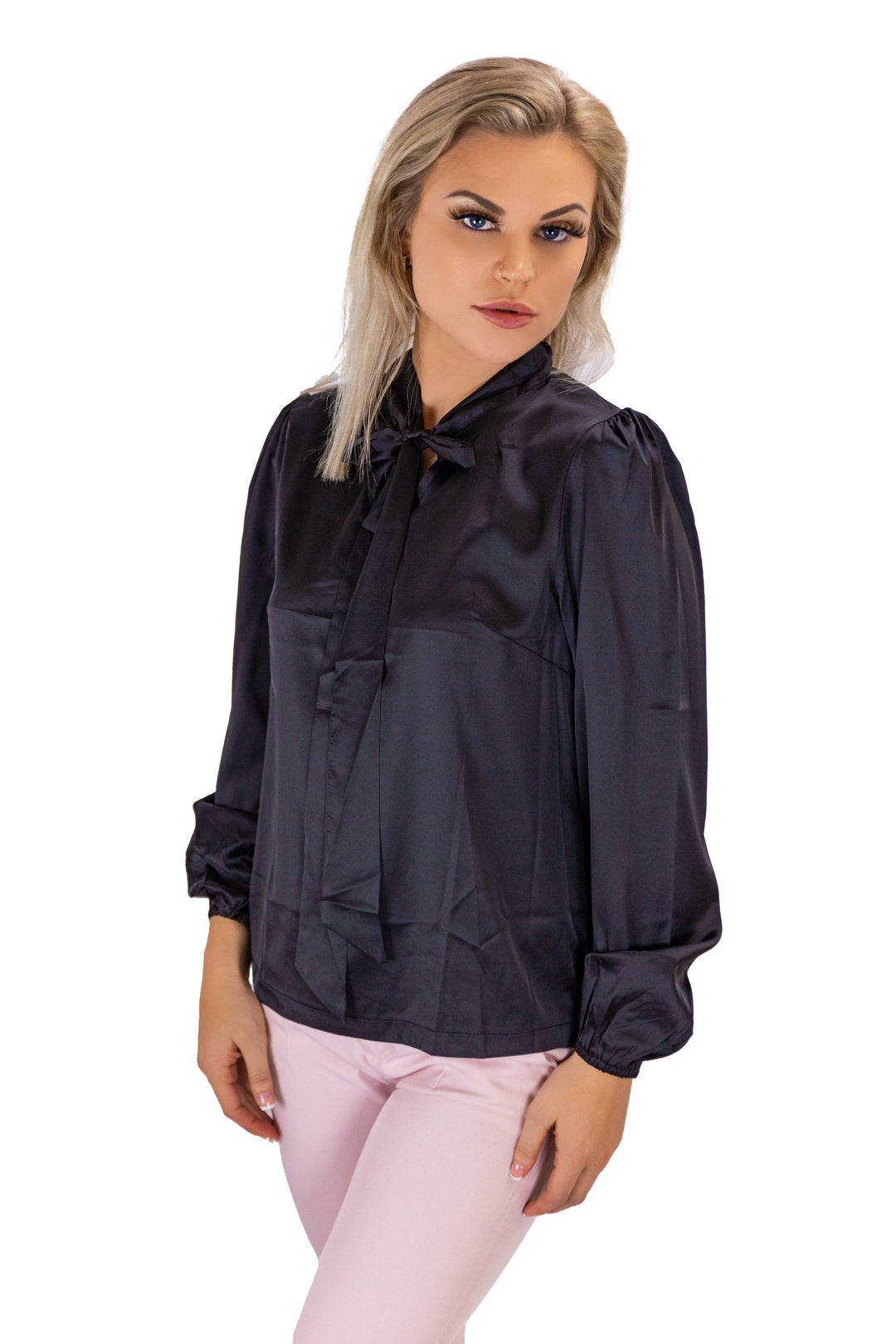 Fabonics Elegance Defined Black Casual Top with Bow Detail and Full Sleeves in Sophisticated Style