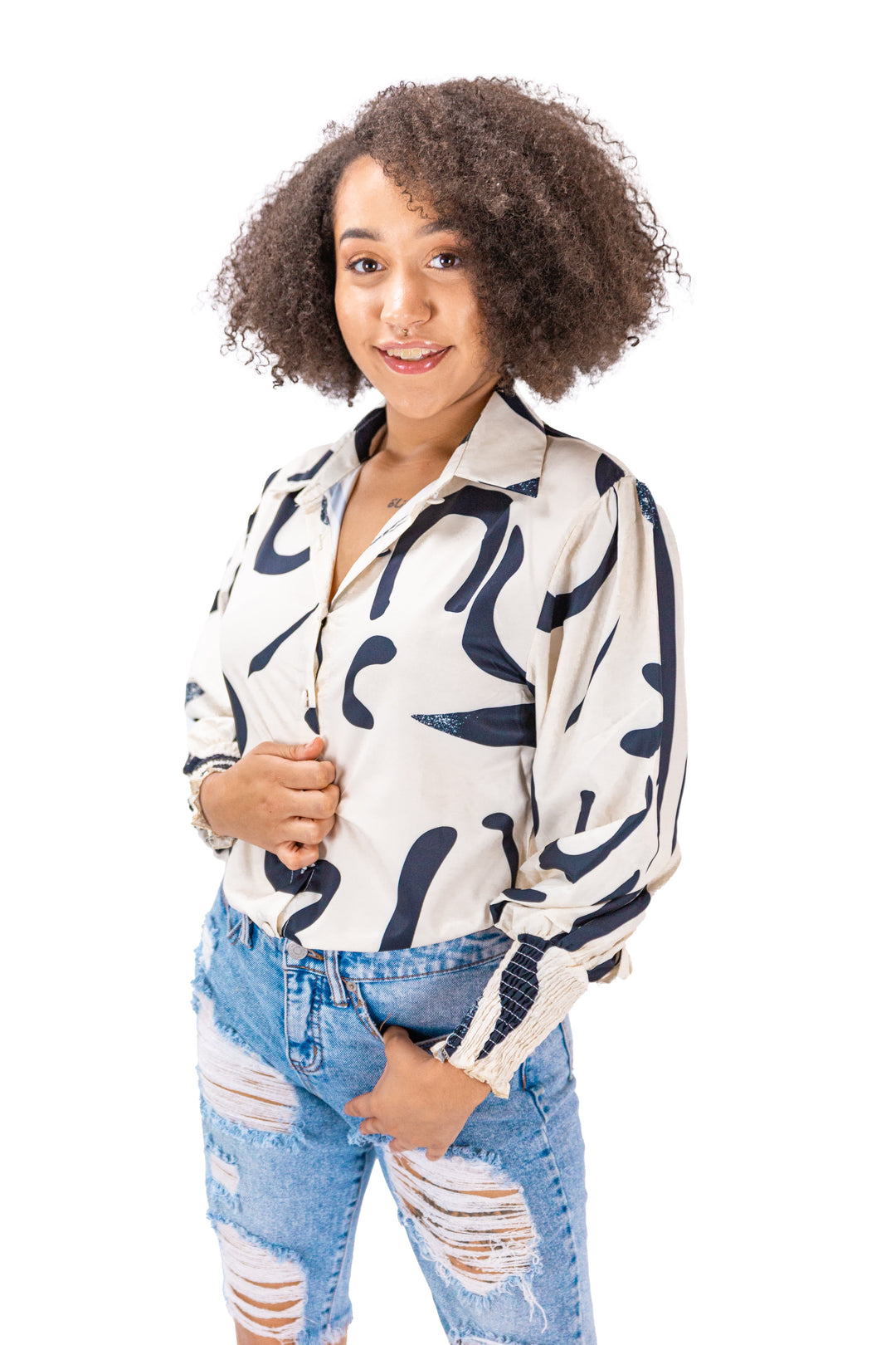 Fabonics Urban Safari Beige & Black Abstract Print Long-Sleeve Button-Down Shirt