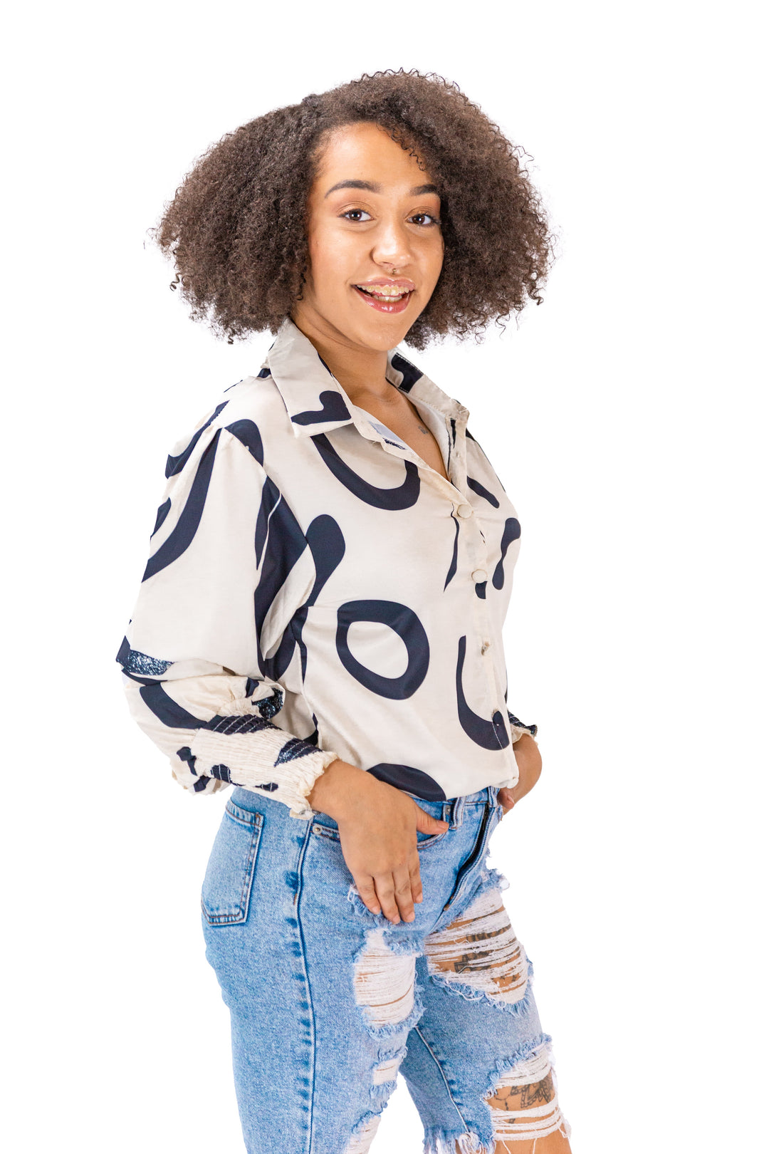 Urban Safari: Beige & Black Abstract Print Shirt