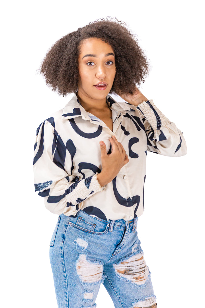 Urban Safari: Beige & Black Abstract Print Shirt