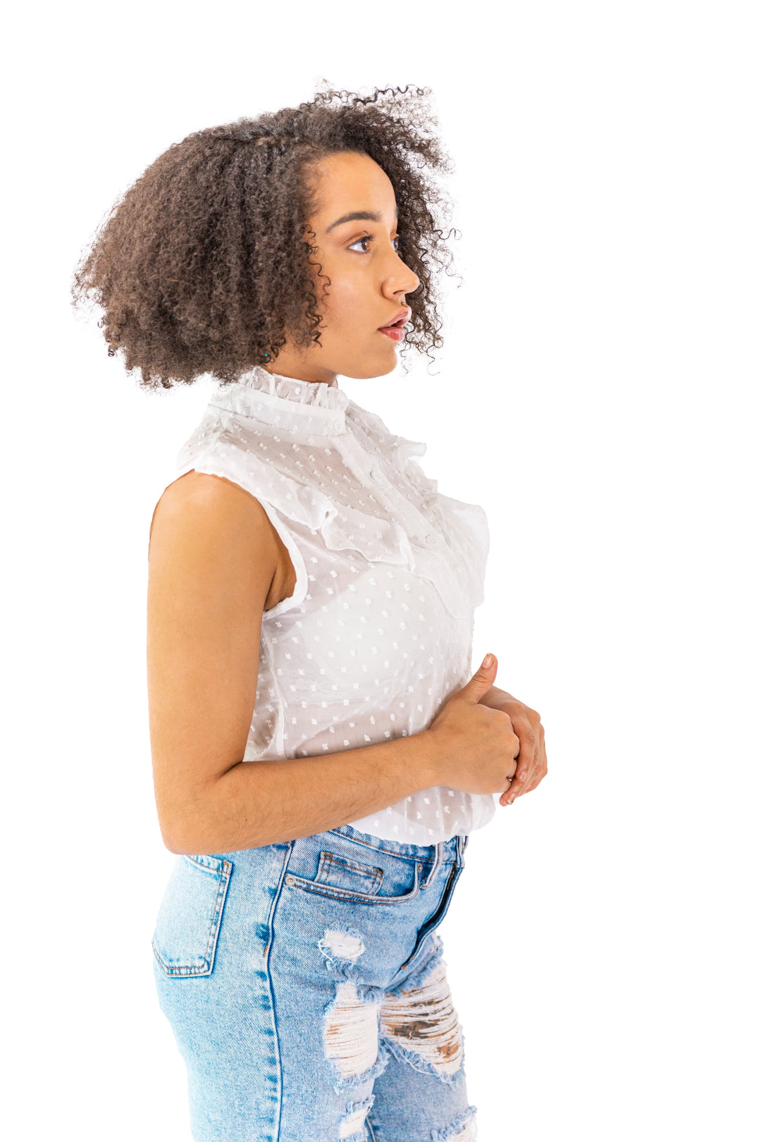 White Sheer Button-Down Blouse