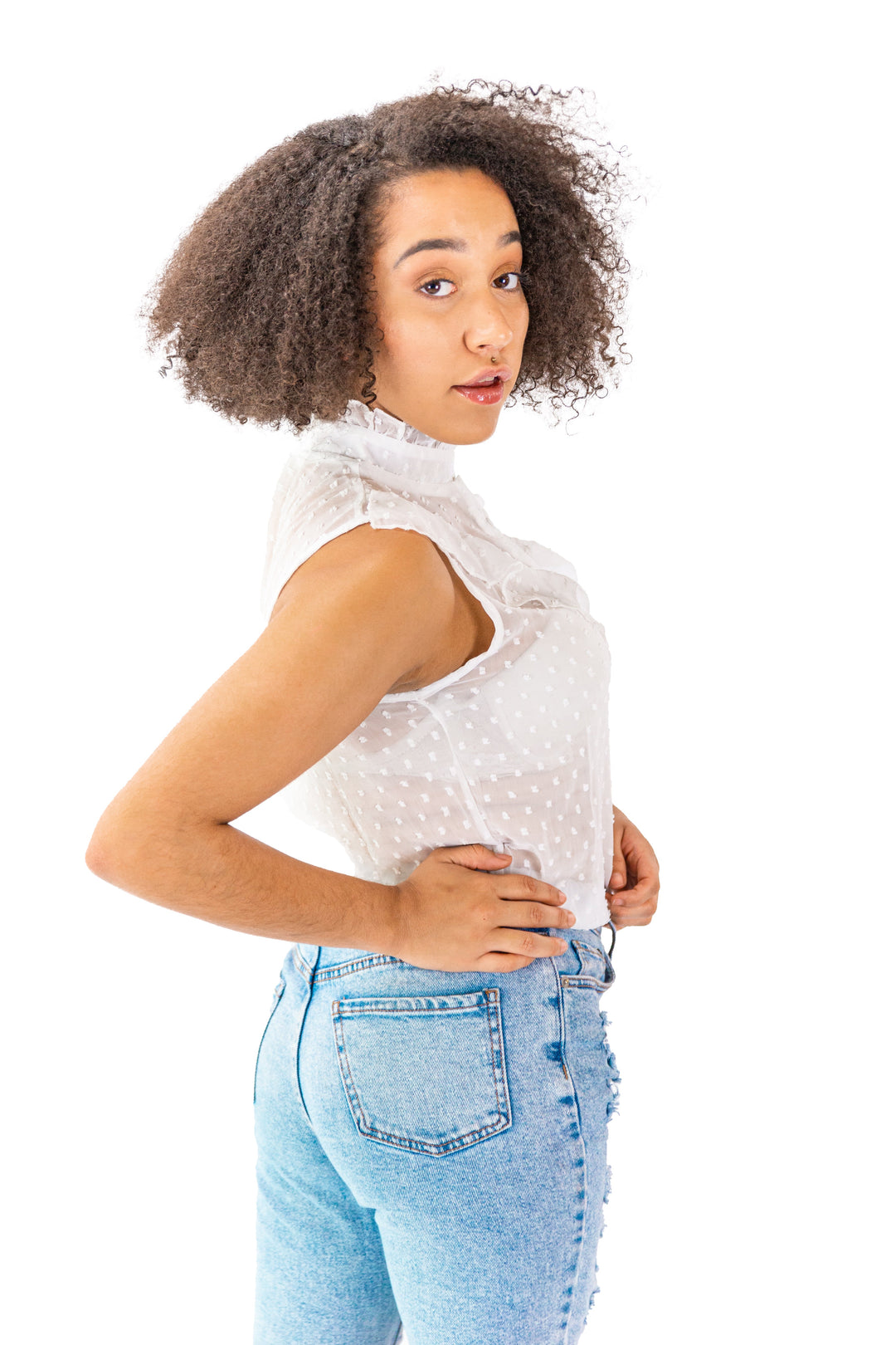 Ethereal Elegance: White Sheer Button-Down Blouse