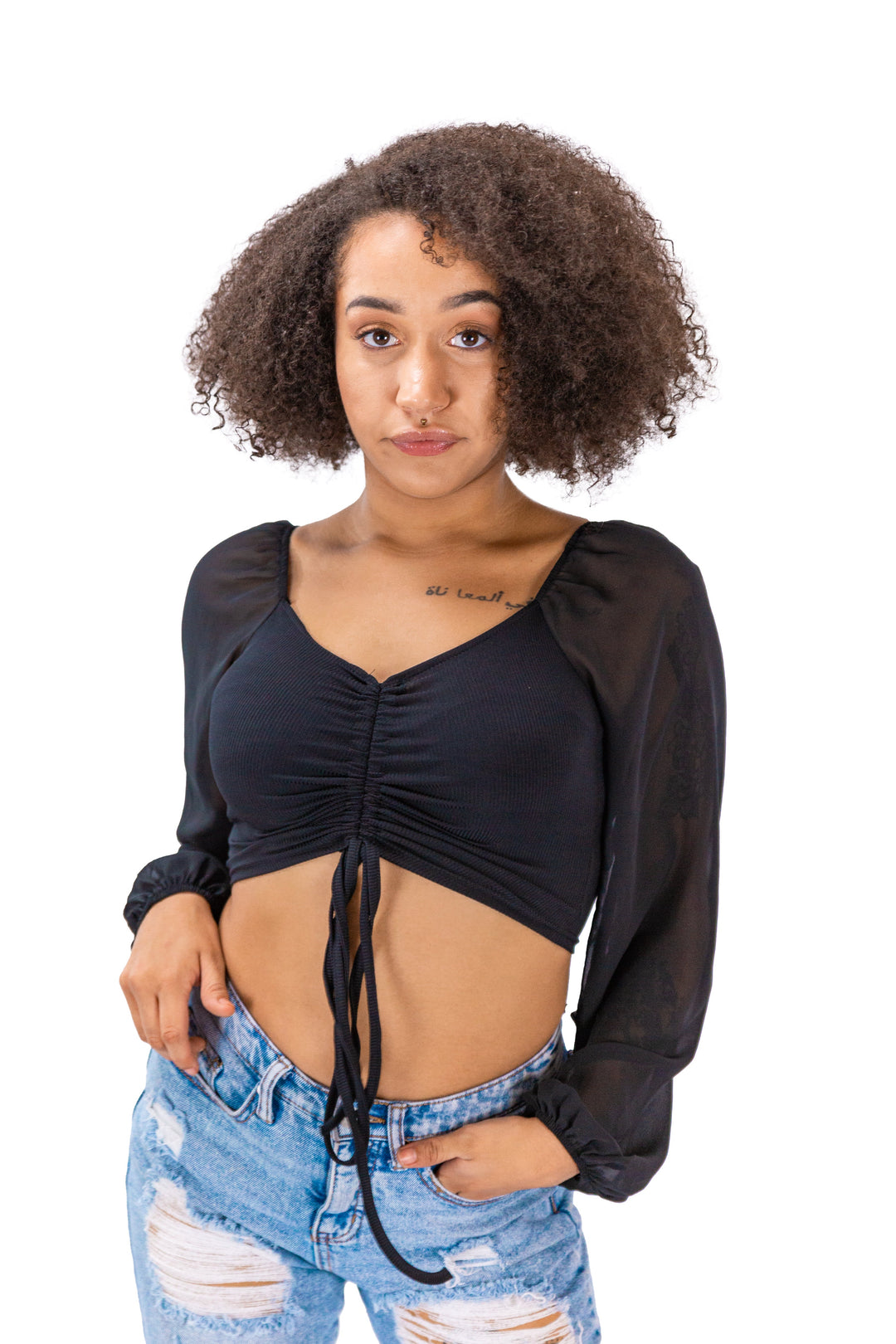 Noir Allure: Drawstring Elegance Crop Top