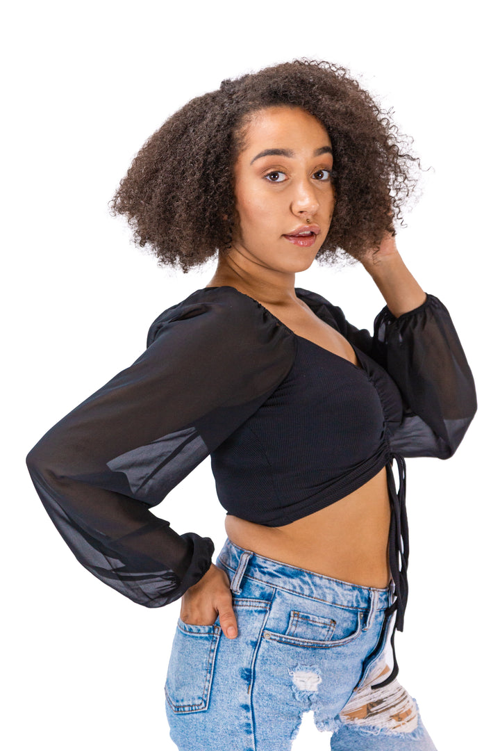 Noir Allure: Drawstring Elegance Crop Top