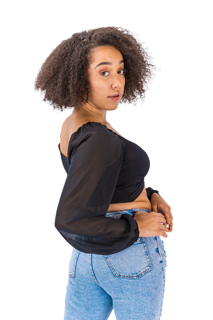 Noir Allure: Drawstring Elegance Crop Top