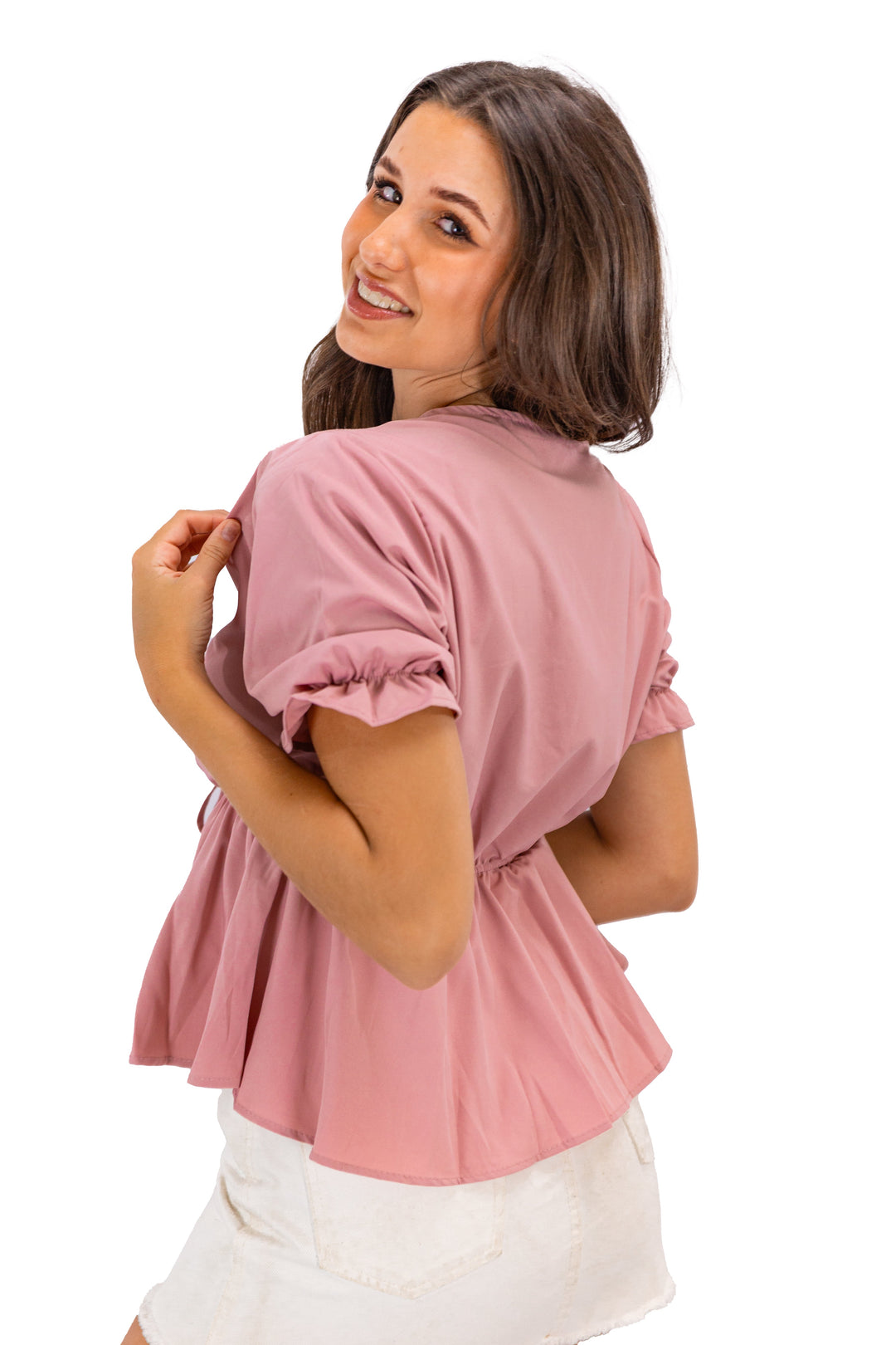 Summer Breeze: Pink Drawstring Casual Blouse