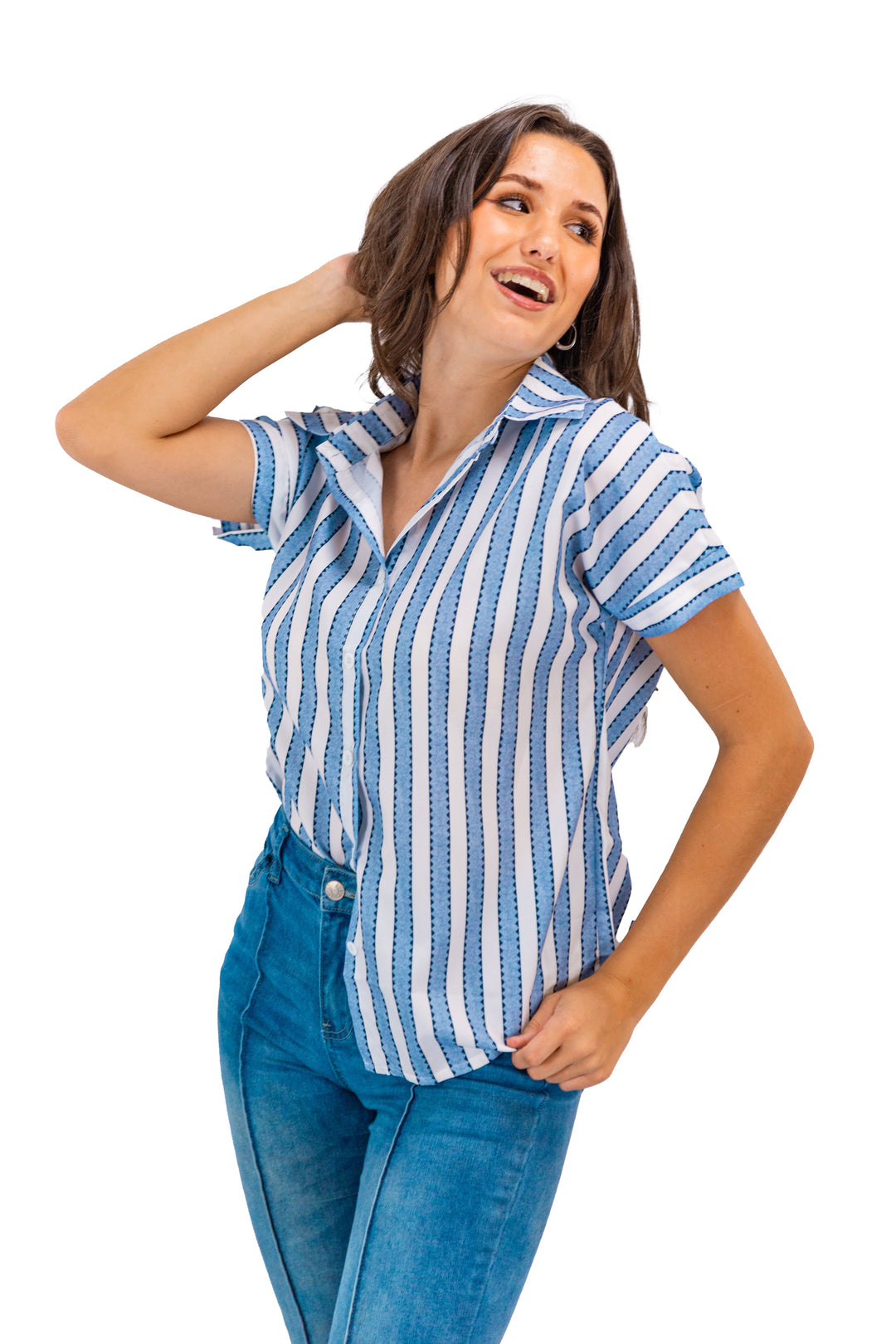 Coastal Breeze Blue Striped Button down Blouse
