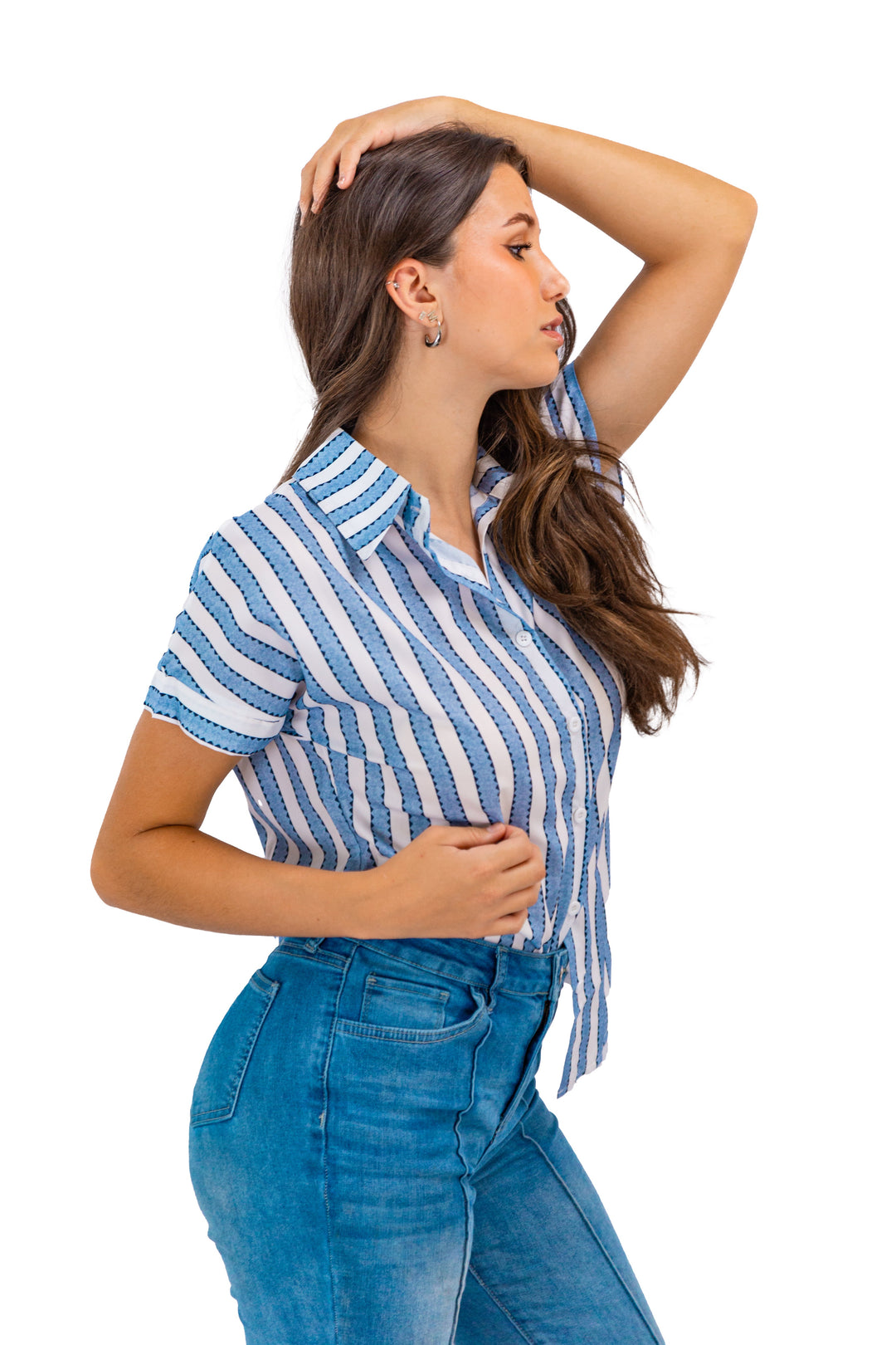 Coastal Breeze Blue Striped Button down Blouse