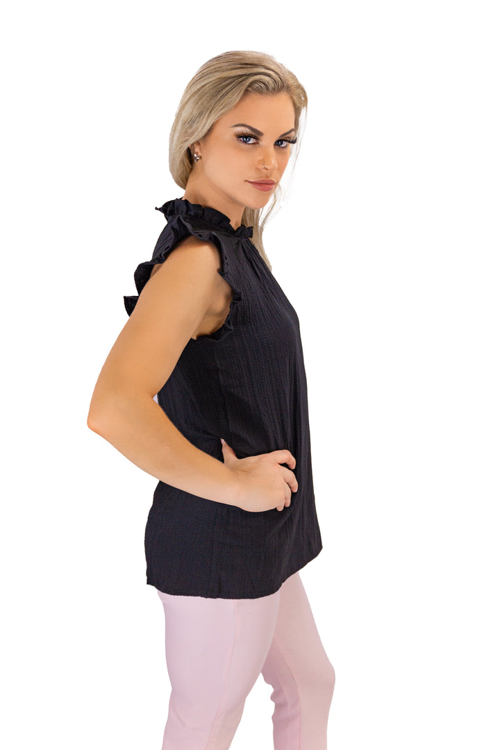 Elegant Essence: Black Ruffled Pullover